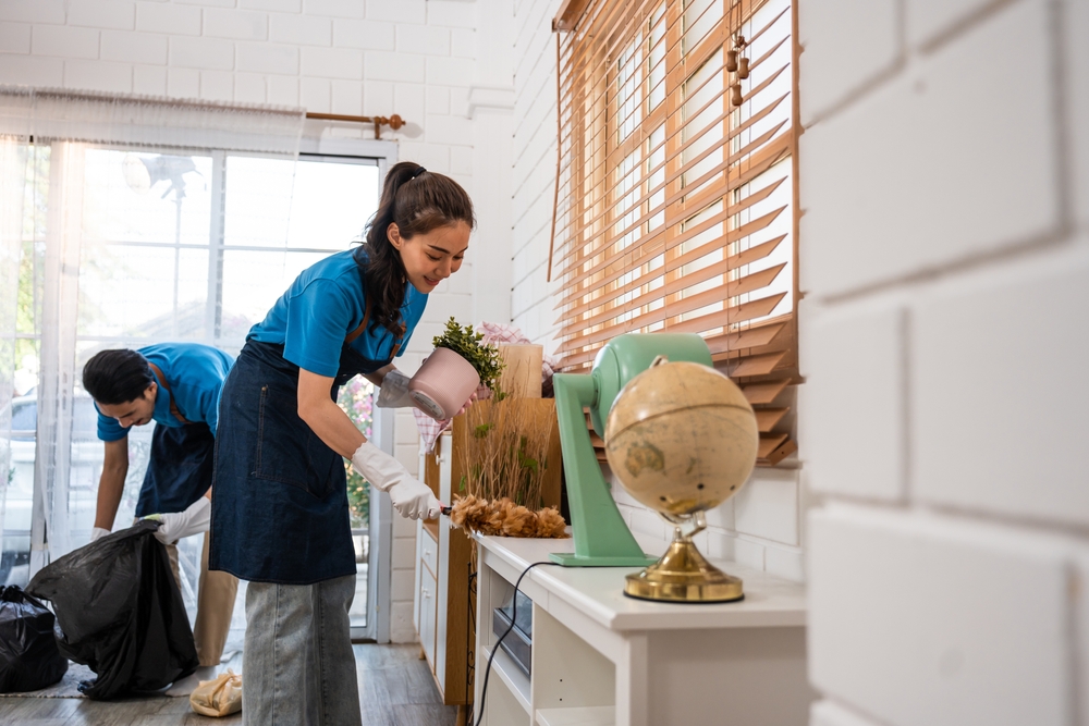 Asian,Young,Man,And,Woman,Cleaning,Service,Worker,Work,In